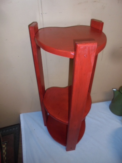 Red Painted Wooden Heart 3 Tier Shelf