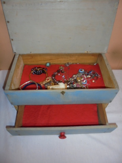 Painted Wood Jewelry Box w/Jewelry