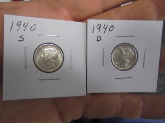 1940 S Mint and 1940 D Mercury Dimes