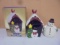Snowman Bird House Cookie Jar And Snowman Candle Lamp