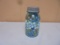 Blue Glass Quart Jar Full of Marbles
