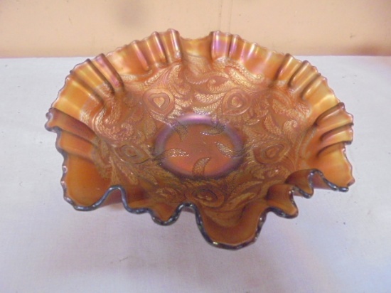 Fenton "Heart Vine" Fluted Carnival Glass Bowl