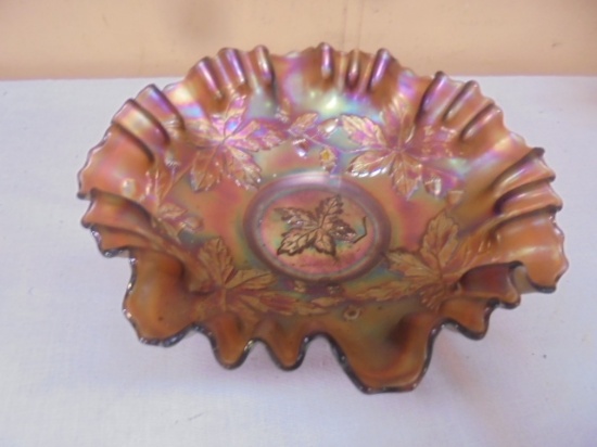 Fenton " Autumn Acorn" Fluted Carnival Glass Bowl