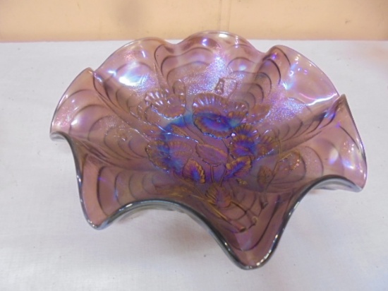 Imperial "Purple Pansy" Fluted Carnival Glass Bowl