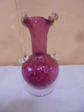Cranberry Glass Double Handle Vase