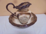 Chocolate Brown Ironstone Pitcher and Bowl Set