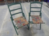 Pair of Vintage Folding Chairs w/Fabric Sling Seats