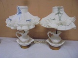 Pair of Pitcher and Bowl Bedroom Lamps