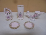 5 Pieces of Pink Hand Painted Lufton China