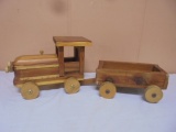 Handmade Wooden Tractor and Wagon