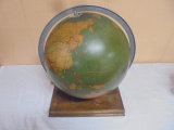 Lighted 12 Inch Glass Library Globe on Wooden Stand