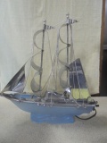 Vintage Blue Glass Chrome Sail Ship TV Lamp