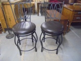 Set of 2 Like New Iron/Leather Padded Swivel Seat Stools