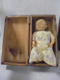 Antique Doll in Wooden Box