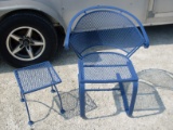 Blue Metal Chair and Side Table