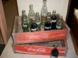 2 Vintage Wooden Coca-Cola Crates & 11 Bottles