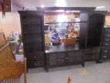 Beautiful Cherry Flat Panel TV Stand w/Glass Doors and Surround w/Lights and Glass Shelves