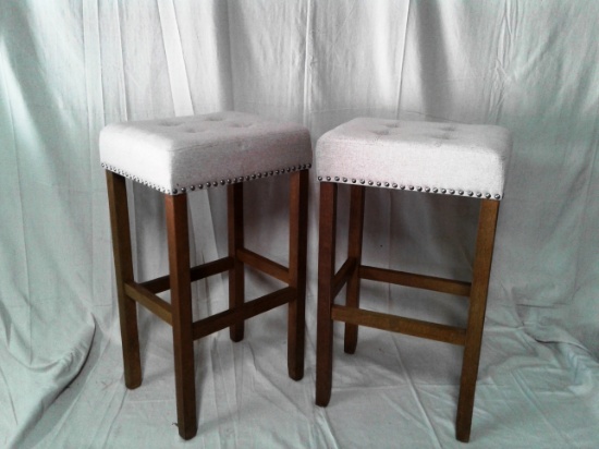 Pair of Nathan James Tufted Bar Stools