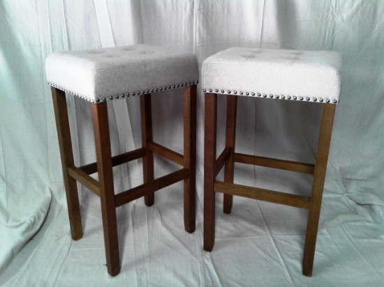 Pair of Nathan James Tufted Bar Stools