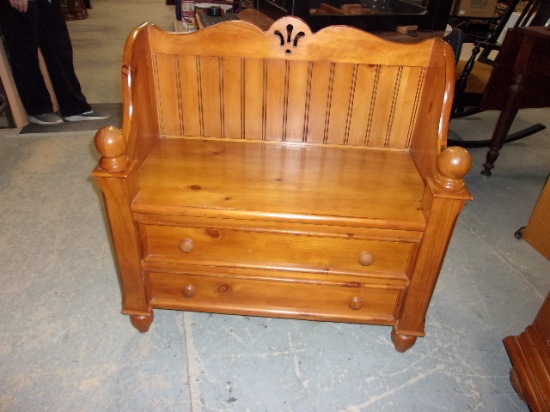 Solid Wood 2 Drawer Bench