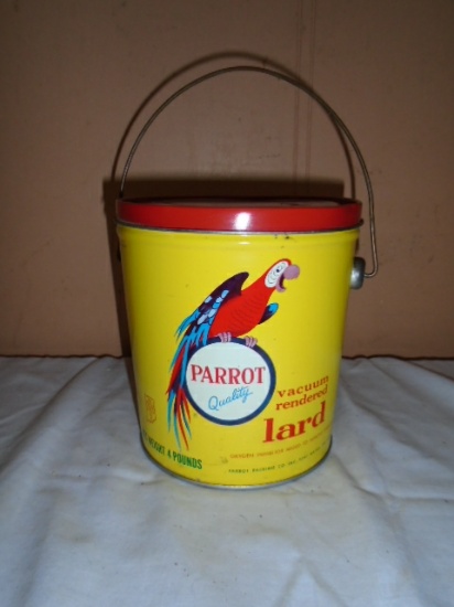 Vintage 4lb Parrot Lard Can w/ Lid