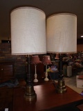 Pair of Matching Wood and Brass Table Lamps