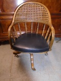 Wicker Back Leather Seat Rolling Office Chair