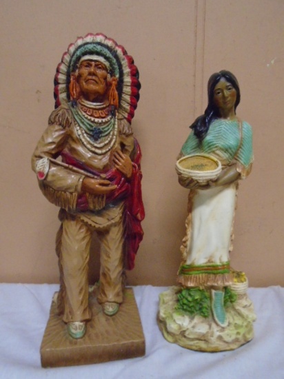 Chalk Indian Chief & Maden Statues