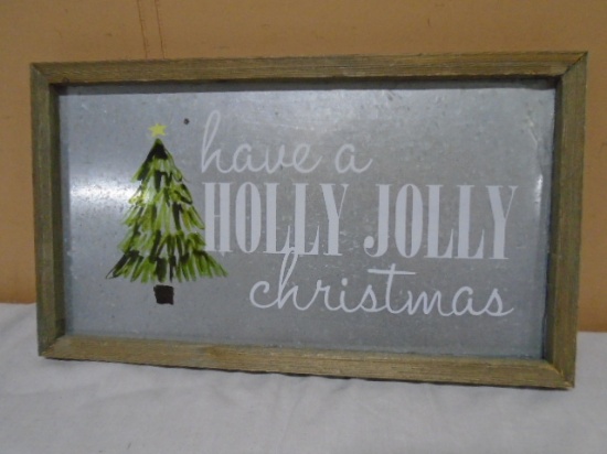 Wood Framed Galvanized Holly Jolly Christmas Sign