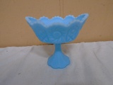 Fenton Blue Satin Glass Pedistal Bowl