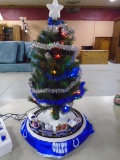 2 Foot Tall Colts Lighted X-Mas Tree w/Train and Glass Colts Ornaments