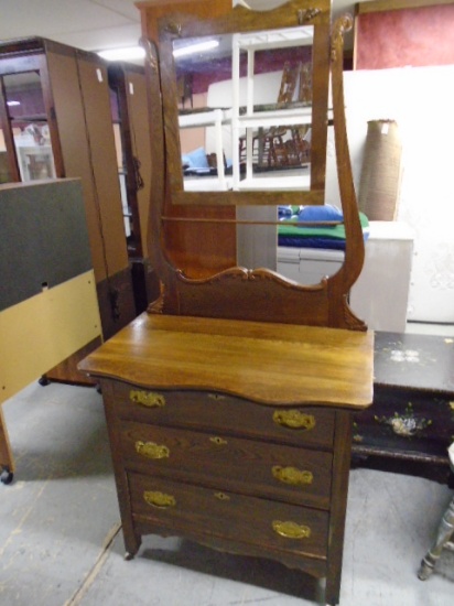 Antique Oak 3 Drawer Dresser w/ Mirror