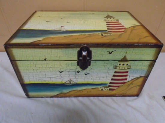 Wooden Lighthouse painted Chest