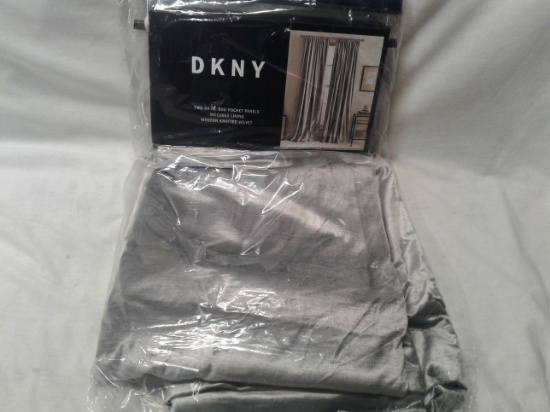 DKNY Rod Pocket Curtain Panels Grey Velvet set of Two