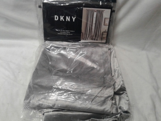 DKNY Rod Pocket Curtain Panels Grey Velvet set of Two