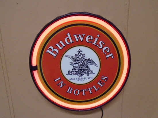 Lighted Budweiser Bottle Cap Bar Sign