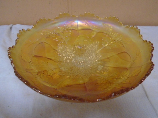 Marigold "Stag and Holly" 3 Footed Carnival Glass Bowl