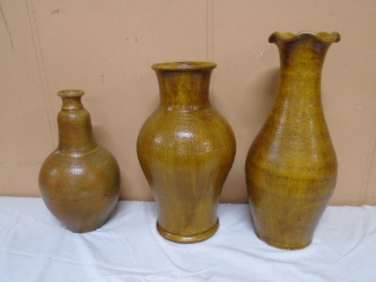 3pc Large Pottery Vase Group