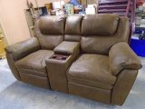Beautiful Chocolate Brown Dual Reclining Sofa w/Lift Up Center Console and Drink Holders