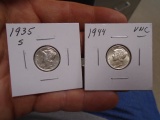 1935 S Mint and 1944 Unc. Mercury Dimes