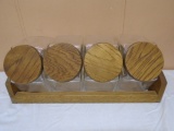 4 Pc. Glass Canister Set in Oak Rack