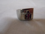 Mens Stainless Steel International Harvester Ring (10kt Gold Logo w/ Ruby) Size 10 1/2