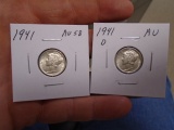 1941 AU58 & 1941 D Mint AU Mercury Dimes