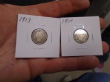 1913 and 1914 Barber Dimes