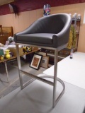 Brushed Stainless Steel Grey Leather Padded Stool