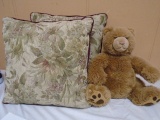 (2) Like New Throw Pillows and Teddy Bear