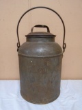 Antique 12 Quart Tin Milk Can w/ Lid and Handle