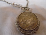 American Historical Society Pocket Watch w/ 1889 Morgan Silver Dollar
