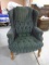 Beautiful Green and Tan Striped Wingback Accent Chair