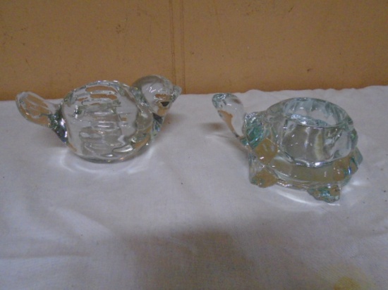 Glass Turtle and Bird Votive Candle Holders
